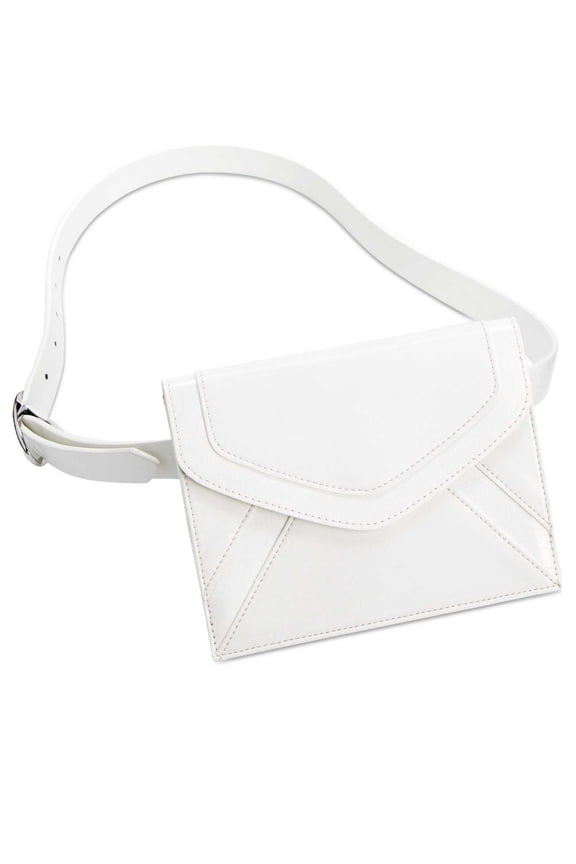 International Concepts Womens Metallic-Detail Envelope Belt Bag (White/Silver, Medium)
