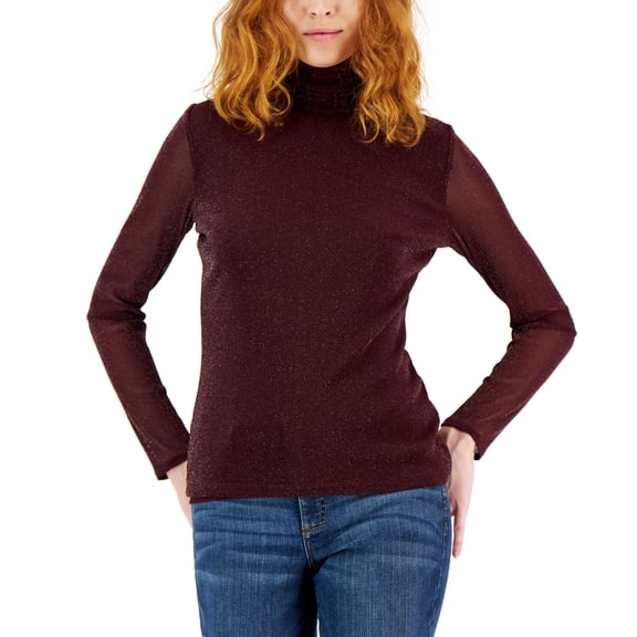 International Concepts Womens Metallic Mesh Turtleneck Top Turtlene Port L