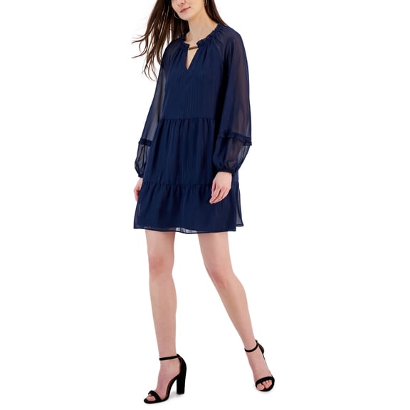 International Concepts Womens Metallic Striped Chiffon Minidress Indigo Sea 2XL