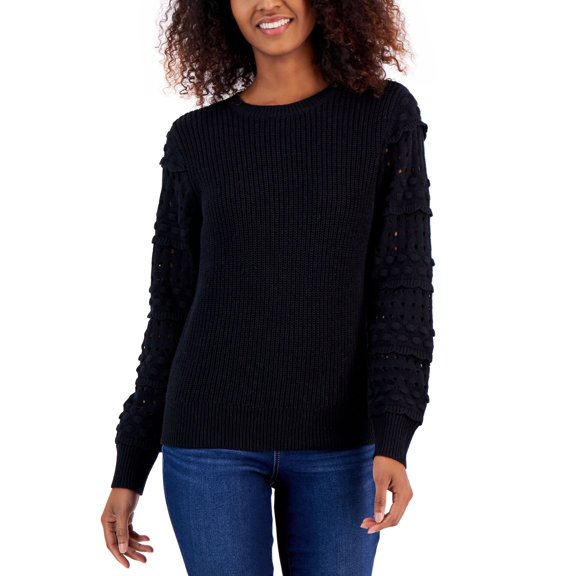 International Concepts Womens Mixed Knit Sweater Deep Black S