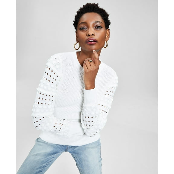 International Concepts Womens Mixed Knit Sweater Washed White 2XL