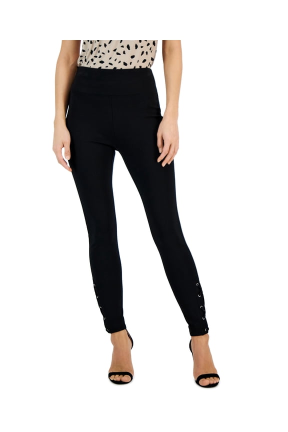International Concepts Womens Ponte Lace Up Skinny Pants Deep Black S