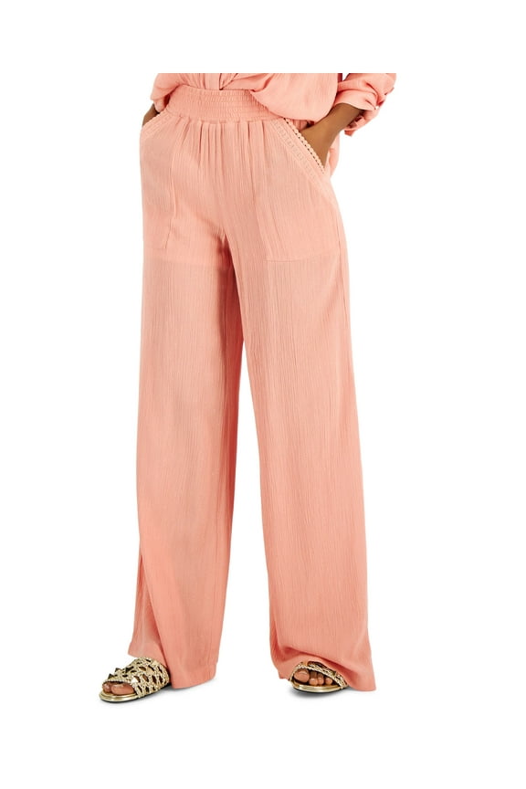 International Concepts Womens Pull On Patch Pocket Wide Leg Pants Peach Parfait M