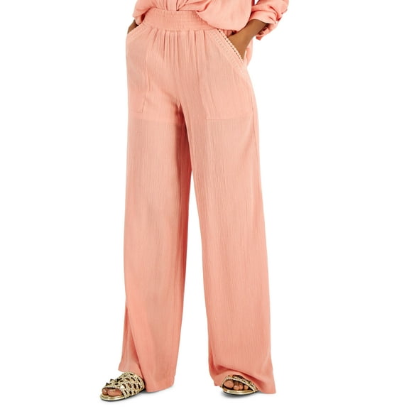 International Concepts Womens Pull On Patch Pocket Wide Leg Pants Peach Parfait S