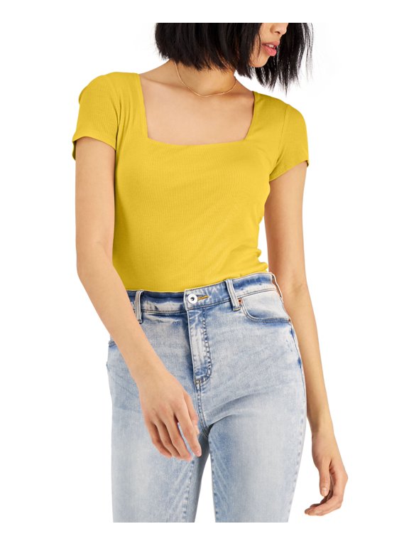International Concepts Womens Ribbed Square Neck T-Shirt Maize Yellow XL