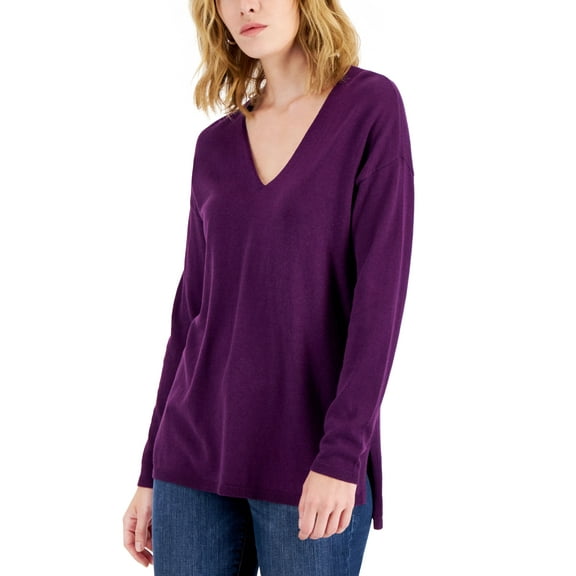International Concepts Womens Solid V Neck Sweater Blackberry Vine S