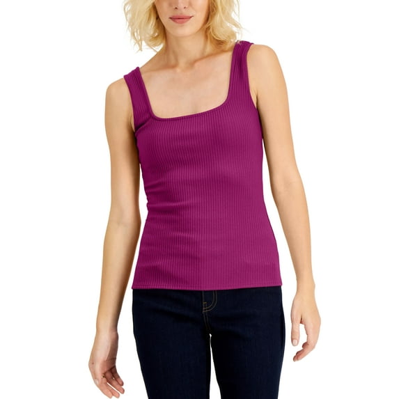 International Concepts Womens Square Neck Rib Tank Cranberry Rose L