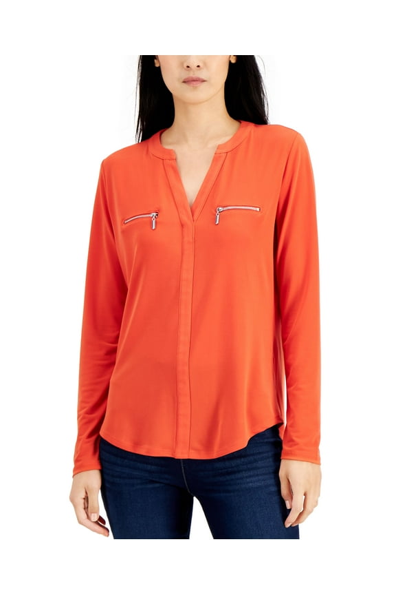 International Concepts Womens Zip Pocket Blouse Summer Fig 2XL