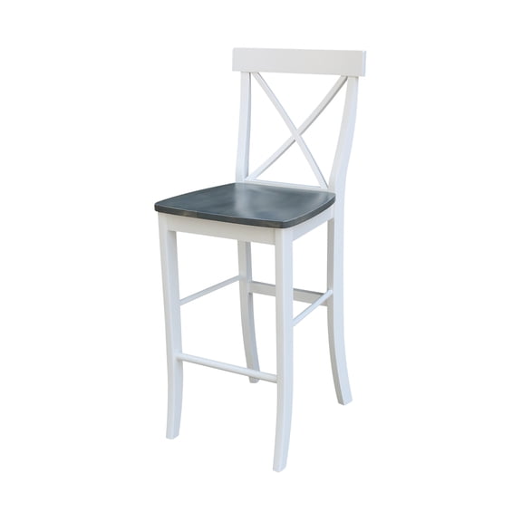 International Concepts Wood Cross Back Bar Height Stool - 28.9" Seat Height - White/Heather Gray