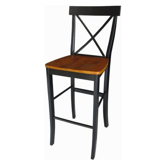 International Concepts Wood Cross Back Bar Height Stool - 28.94" Seat Height - Black/Cherry