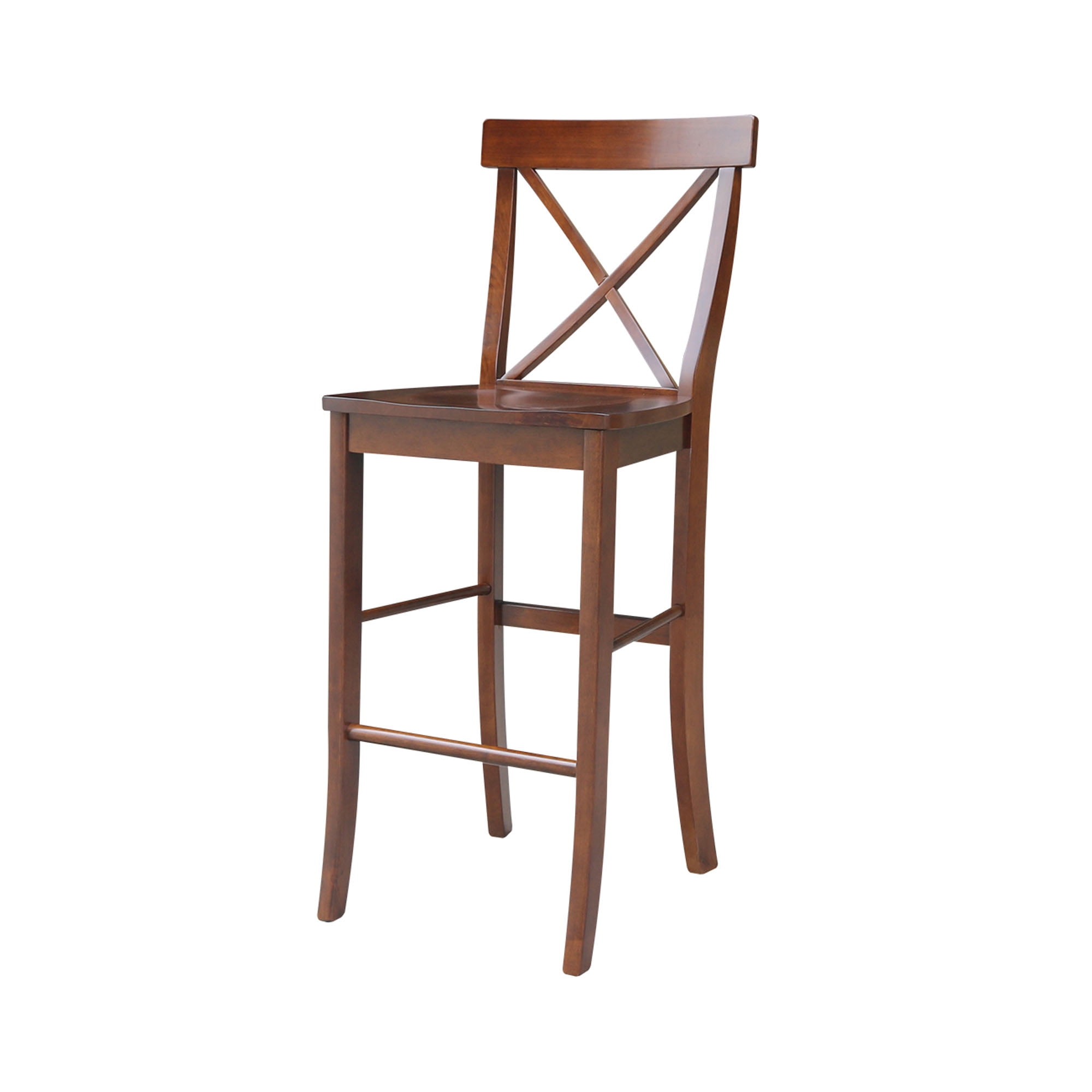 Espresso Wood X-Back Bar Height Stool with 30 inch Seat