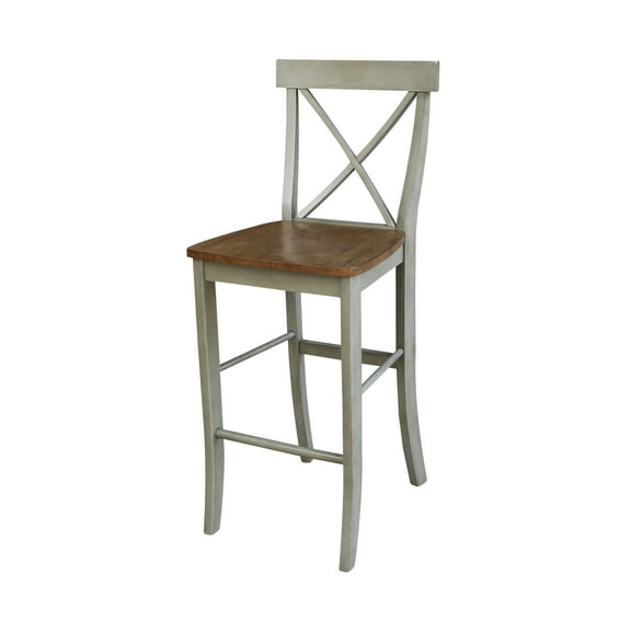 International Concepts Wood Cross Back Bar Height Stool - 30" Seat Height - Distressed Hickory/Stone