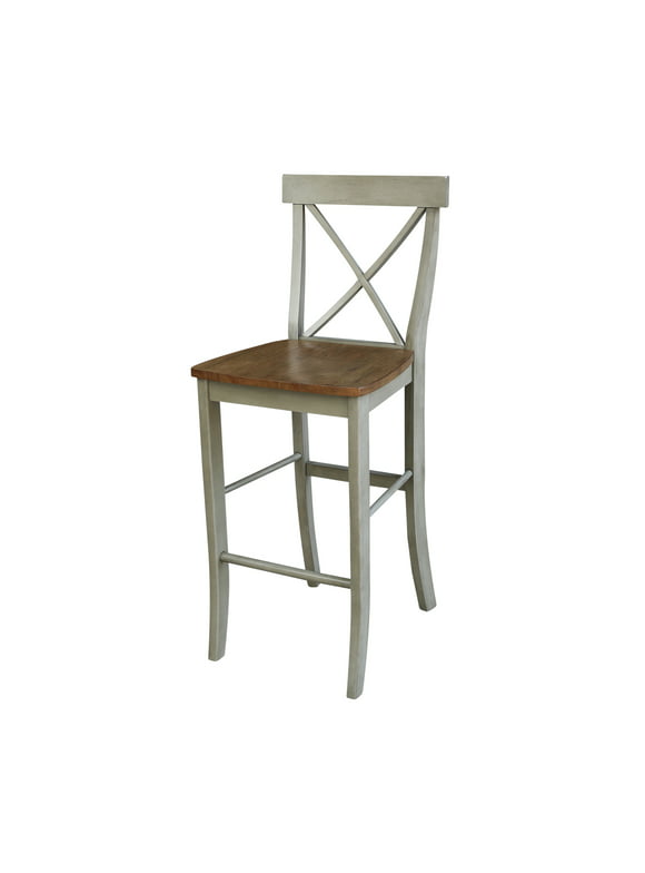 International Concepts Wood Cross Back Bar Height Stool - 30" Seat Height - Distressed Hickory/Stone