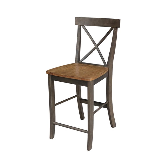 International Concepts Wood Cross Back Counter Height Stool - 24" Seat Height - Hickory/Washed Coal