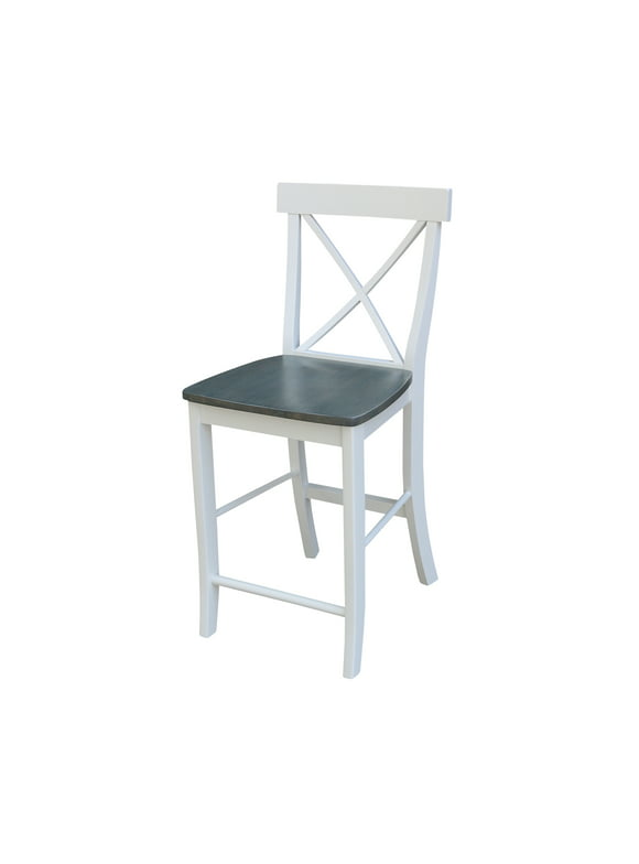 International Concepts Wood Cross Back Counter Height Stool - 24" Seat Height - White/Heather Gray