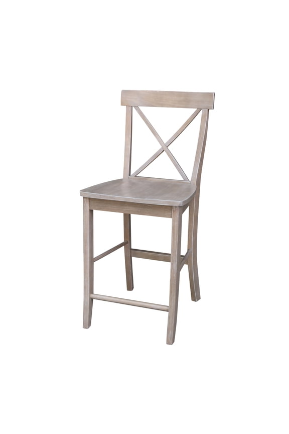 Wooden X-Back Stool in Washed Gray Taupe