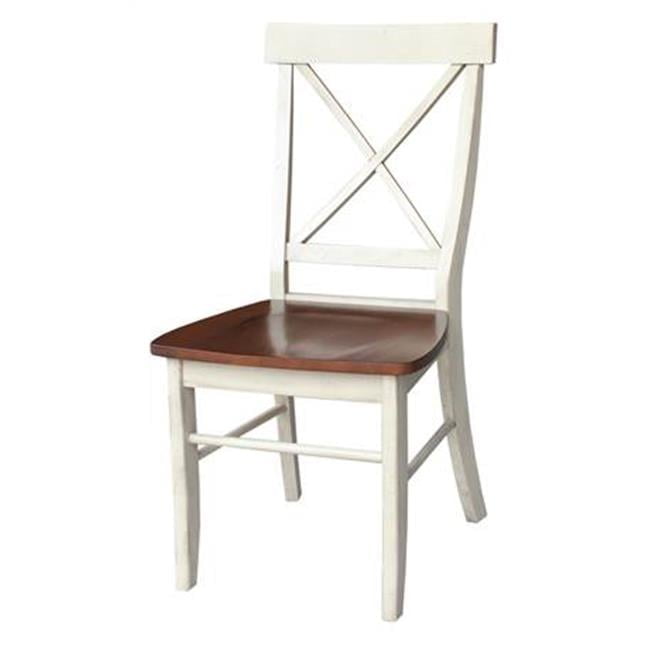 International Concepts X-Back Chair With Solid Wood Seat Antiqued Almond & Espresso