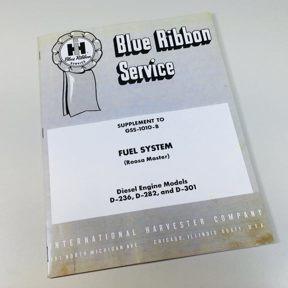 International D236 D282 D301 Engine Fuel System Roosa Master Service Manual