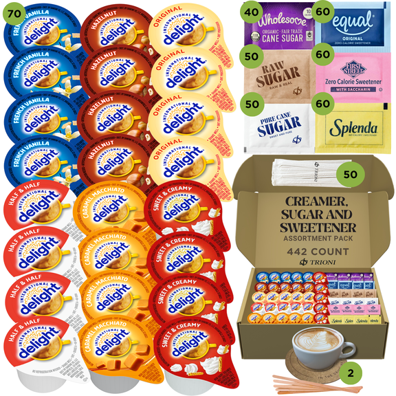 International Delight Coffee Creamer Singles, Sugar Packets and Sweetener Packets - 442ct - Sweet Cream, and 5 more Flavors