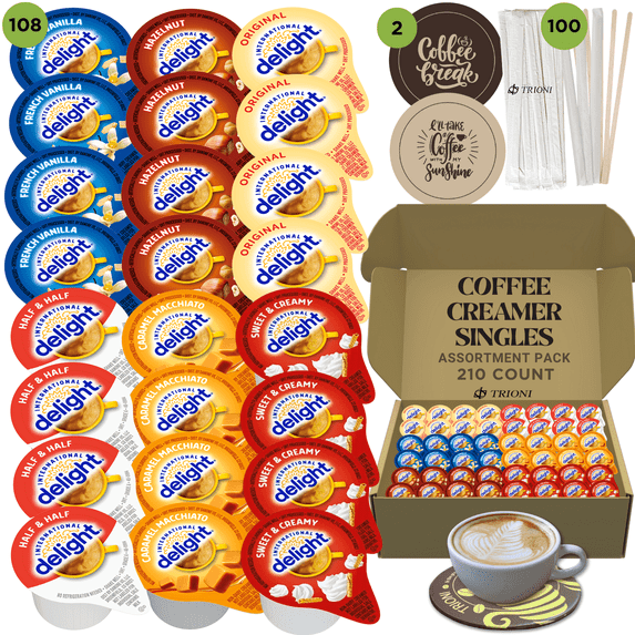 International Delight Coffee Creamer Singles Variety Pack - 210 ct of Sweet Cream and 5 more Flavors Individual Creamers by TRIONI