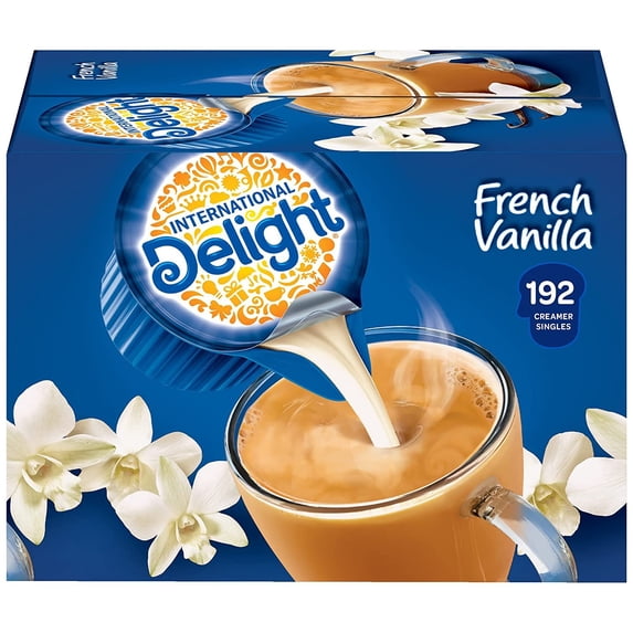 International Delight, French Vanilla, Single-Serve Coffee Creamers, 192 Count Pack of 1, Shelf Stable Non-Dairy Flavored Coffee Creamer, Great for Home Use, Offices, Parties or Group Events