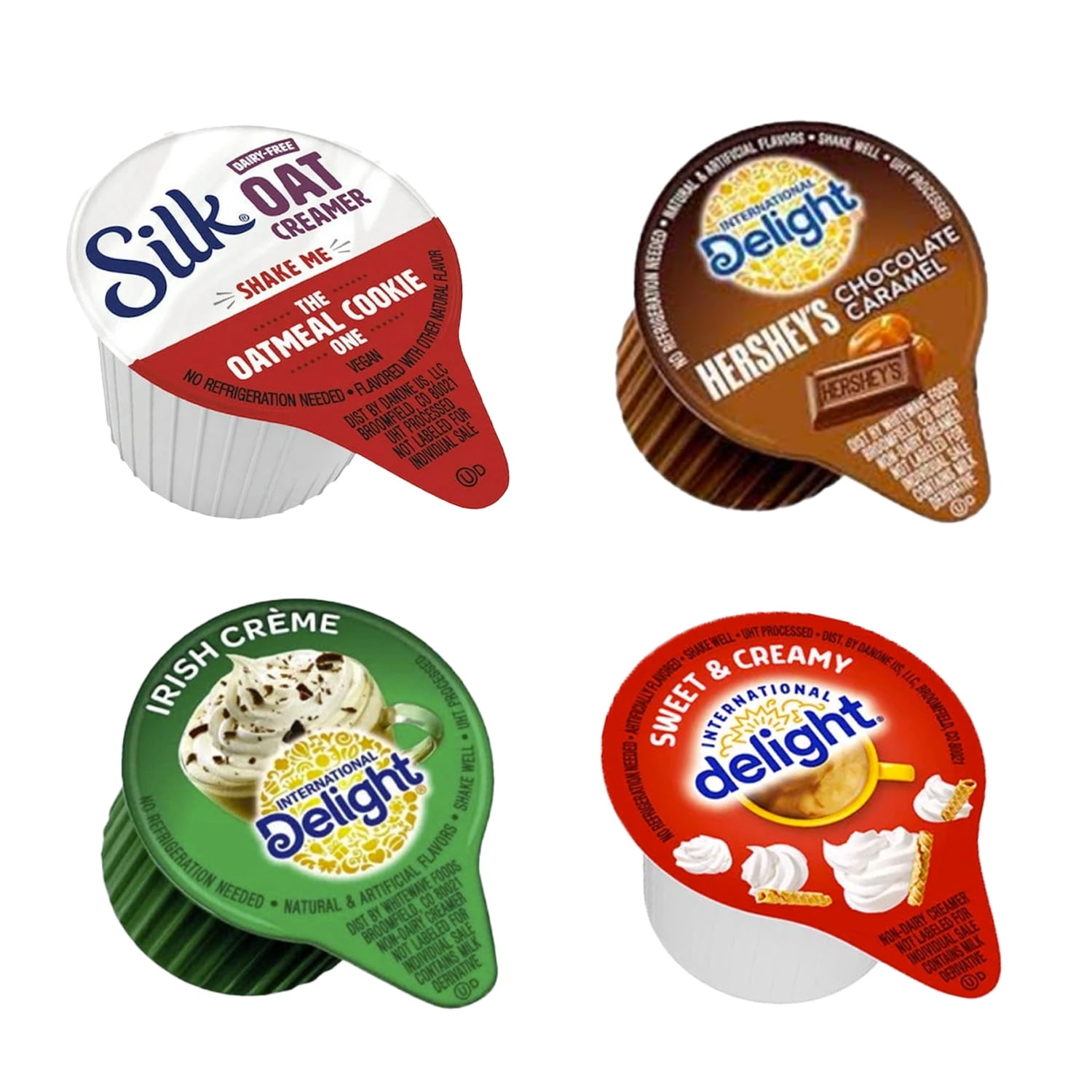 International Delight HERSHEY'S Chocolate Caramel, Irish Creme, Sweet & Creamy and Silk Oat Milk Oatmeal Cookie Coffee Creamers 0.5 fl. oz l 100 counts