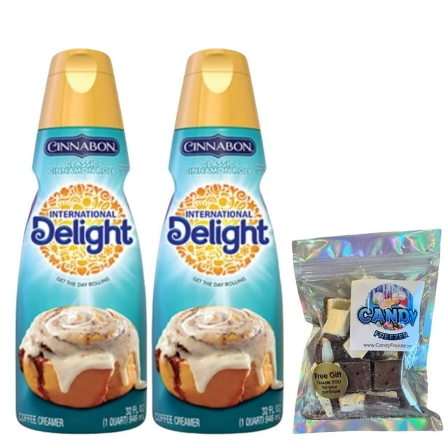 International-Delight Liquid Coffee Creamer (Cinnabon Classic Cinnamon Roll) Two 32 fl oz. of Creamy Smooth Delightful with Freeze-Dried Ice Cream Bites Smooth and Creamy Candy