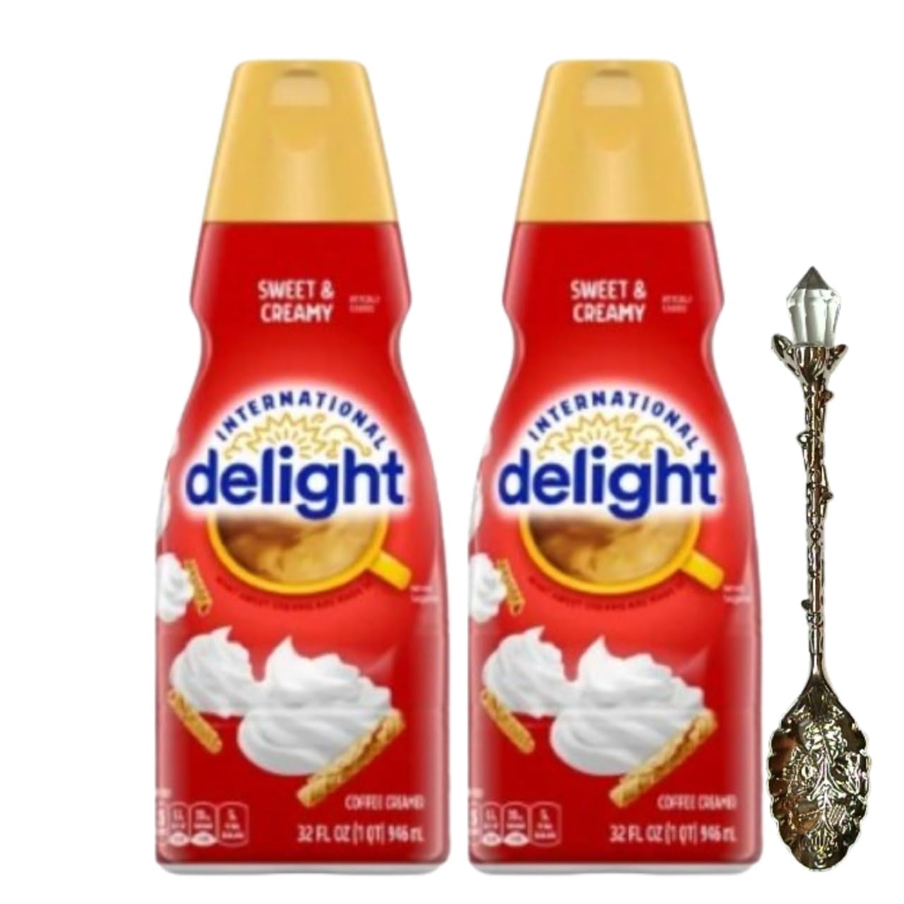 International Delight Liquid Coffee Creamer – Two (2) 32 fl oz Bottles with Gem Spoon (Sweet & Creamy) Gem Spoon
