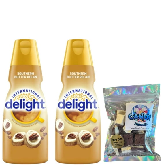 International-Delight Liquid Coffee Creamer Two 32 fl oz. of Creamy Smooth Delightful with Freeze Dried Ice Cream Bites (Southern Butter Pecan) - Candy