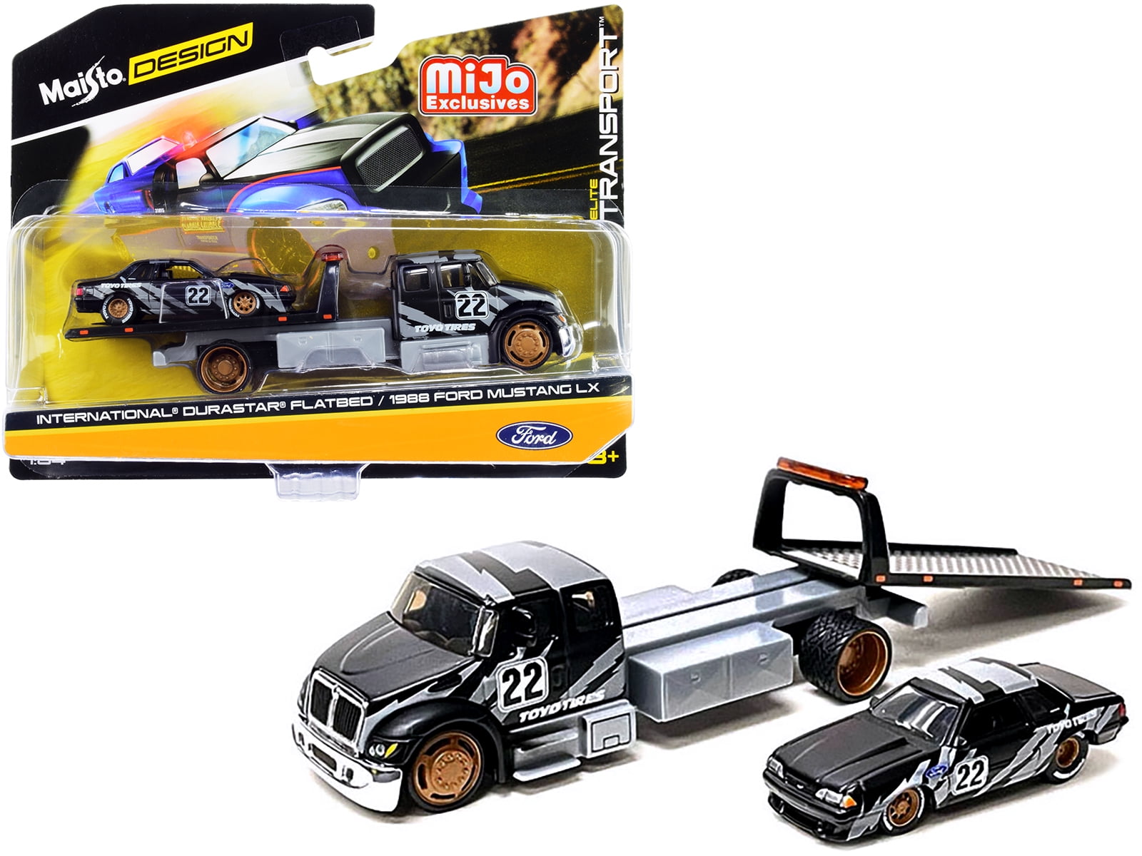 Maisto HD CUSTOM トラック 2台セット International DuraStar Flatbed Truck #22 and 1988 Ford Mustang LX