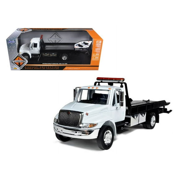 International Durastar 4400 Flat Bed Tow Truck White With Chrome Bed 1/24 Diecast Model by Jada