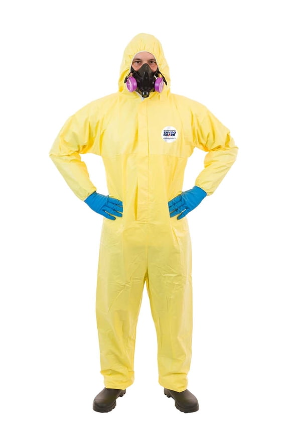 ® 1, Chemical Splash Coverall with Attached Hood, Elastic Wrists & Ankles, Serged Seams, Elastic Back