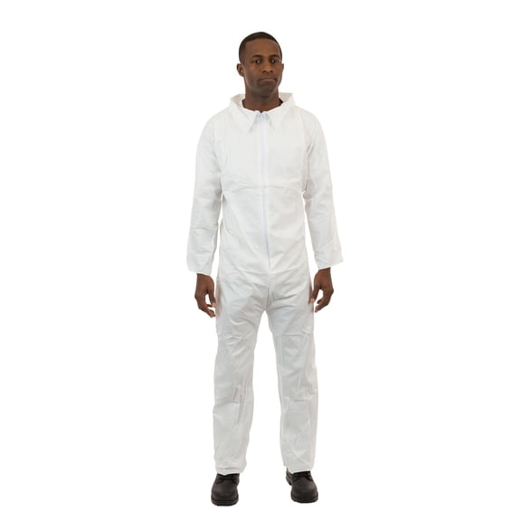 International Enviroguard – Standard Weight 3 Layer SMS General Protective Coverall for General Cleanup (White) Elastic Wrist and Open Ankle, L, (25 per case)