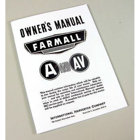 International Farmall A Av Tractor Owners Operators Manual Maintenance Controls