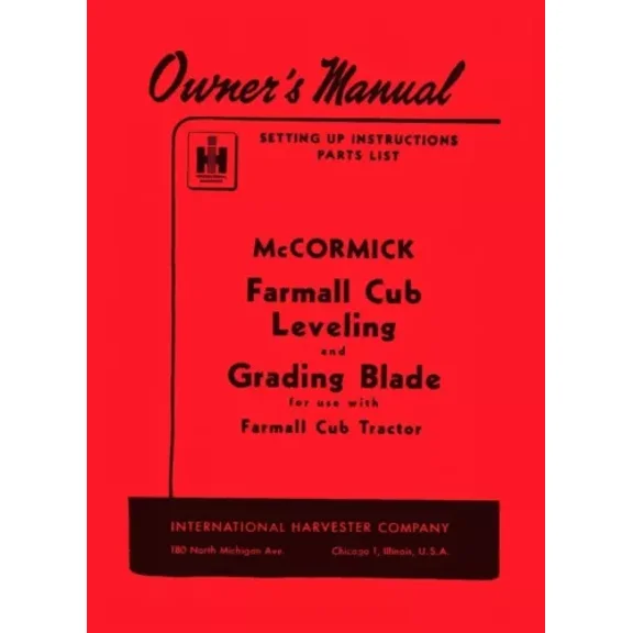 International Farmall Cub Tractor Leveling Grading Blade Owner Operators Manual