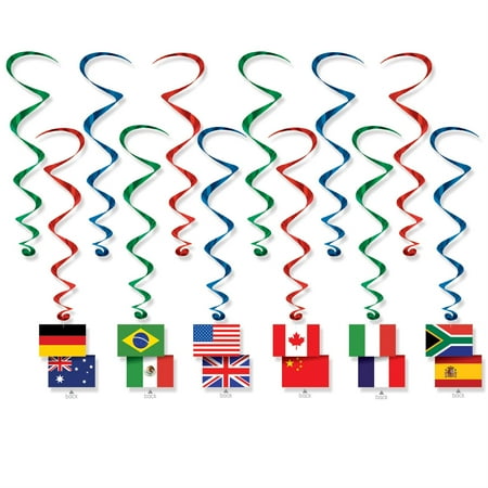 International Flag Whirls, (Pack of 6)