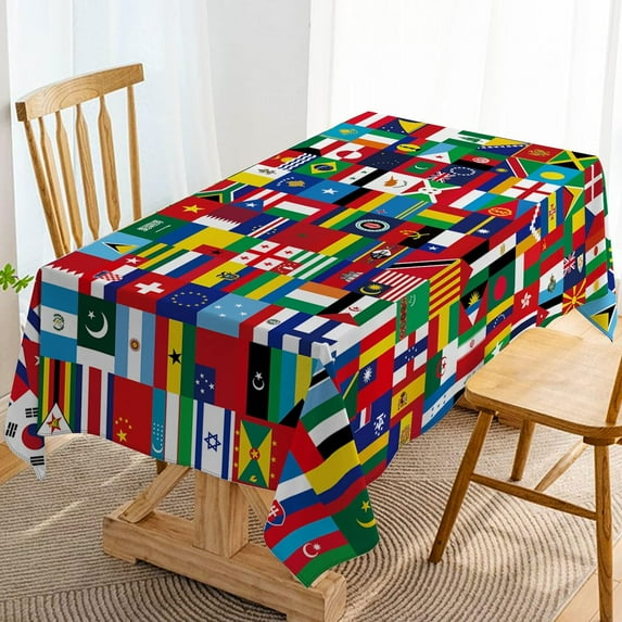 International Flags Tablecloth for Around The World Themed Birthday Party Supply Hispanic Heritage Month Decoration Home Kitchen Dining Room Church Rectangular Table Cover (60" x 84")