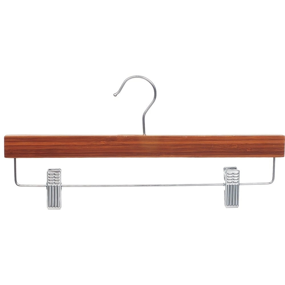 International Hanger 14 inch Bamboo Wood Pants Hanger, 12 Pack
