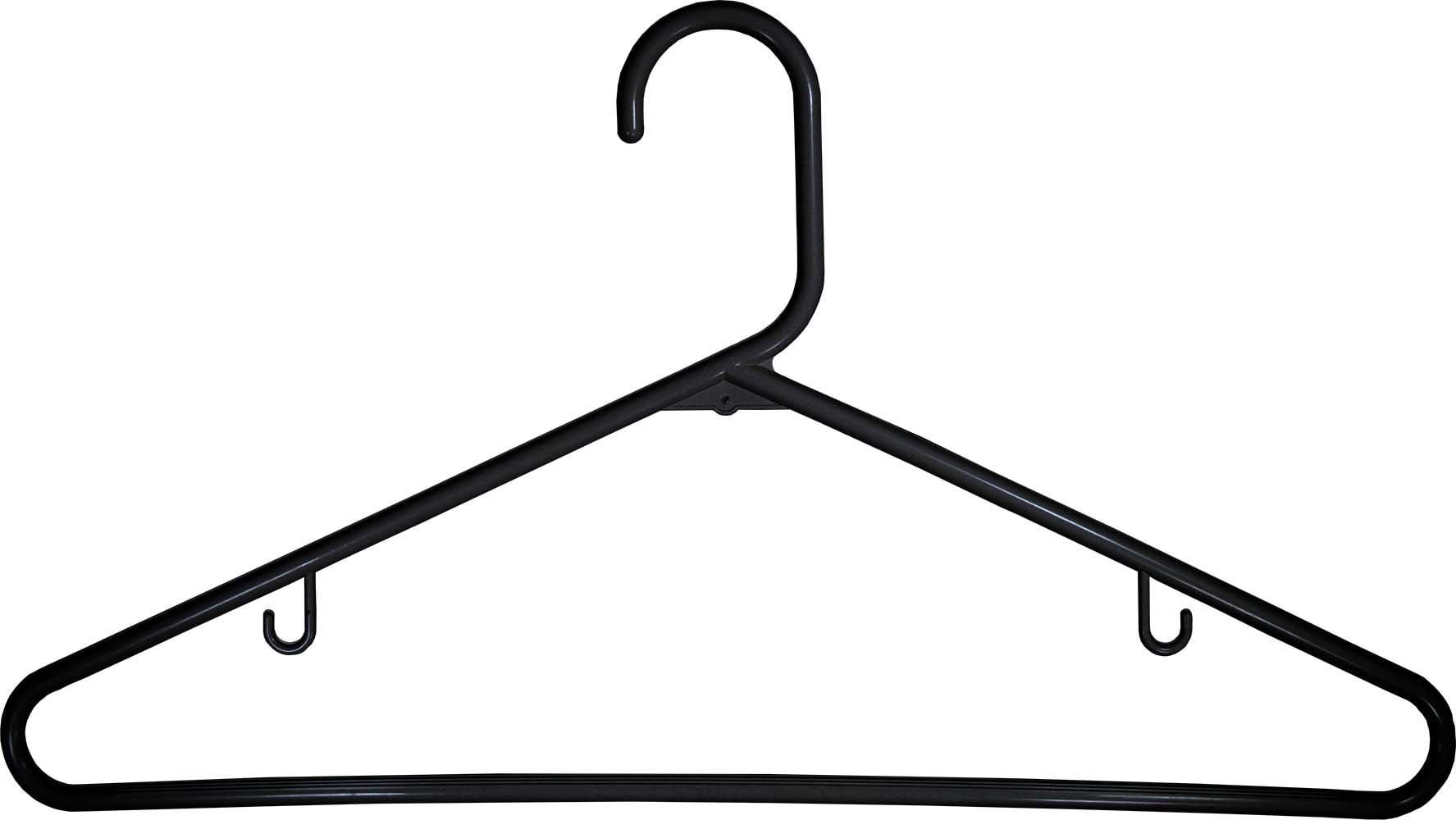 Plastic Hangers HD Heavy Duty, 16 Pcs. Elegant Black Color, Made in USA,  3/8” Thickness, Durable, Tubular, Lightweight, for Clothes, Coat, Pants