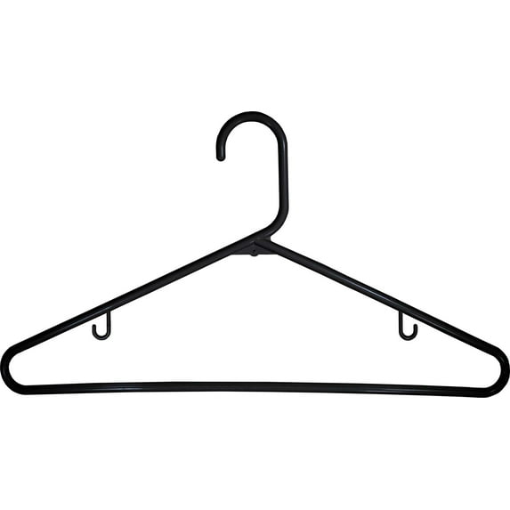 International Hanger, Black Plastic Tubular Clothes Hangers with Pant Bar and Hooks for Straps, 36 Pack