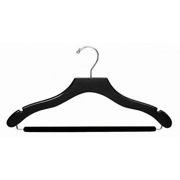 International Hanger, Black Wavy Wood Suit Hanger w/Non-Slip Bar, 100 Pack