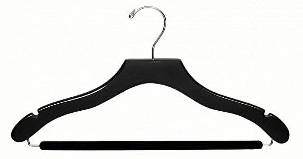 International Hanger, Black Wavy Wood Suit Hanger w/Non-Slip Bar, Chrome Hardware, 50 Pack
