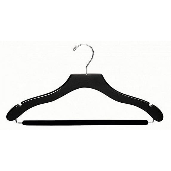 International Hanger, Black Wavy Wood Suit Hanger w/Non-Slip Bar, Chrome Hardware, 50 Pack