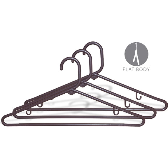International Hanger, Brown Plastic Tubular Combo Hanger with Bar and Hooks for Straps on Tops, 72 Pack