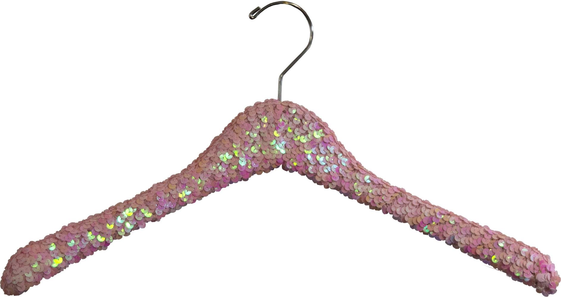 International Hanger Curved Pink Sequined Solid Wood Top Hanger, 360-Degree Swivel Hook, Decorative Sequin Covered Wooden Hanger for Shirts, Jackets, Dresses, Bridal - 3 Pack