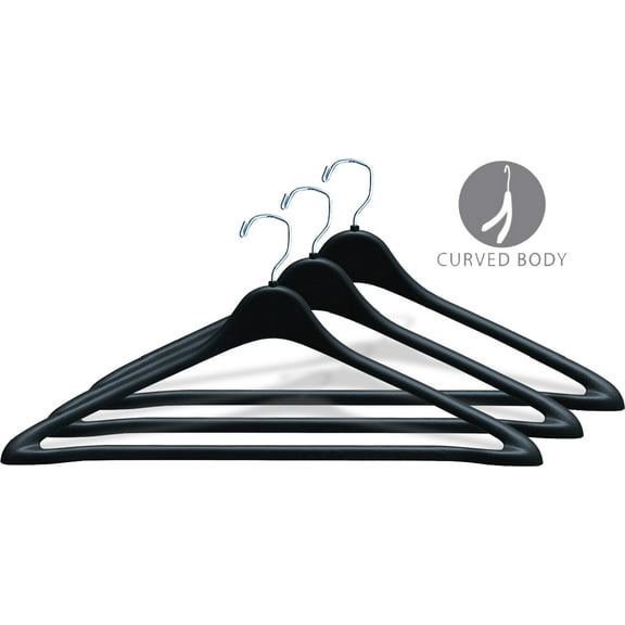 International Hanger Curved Plastic Clothing Hangers, 100 Pack, Black