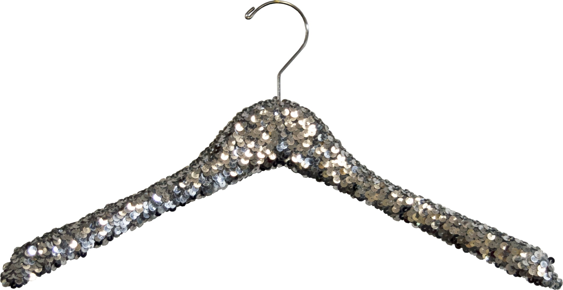 International Hanger Curved Silver Sequined Solid Wood Top Hanger, 360-Degree Swivel Hook, Decorative Sequin Covered Wooden Hanger for Shirts, Jackets, Dresses, Bridal - 6 Pack