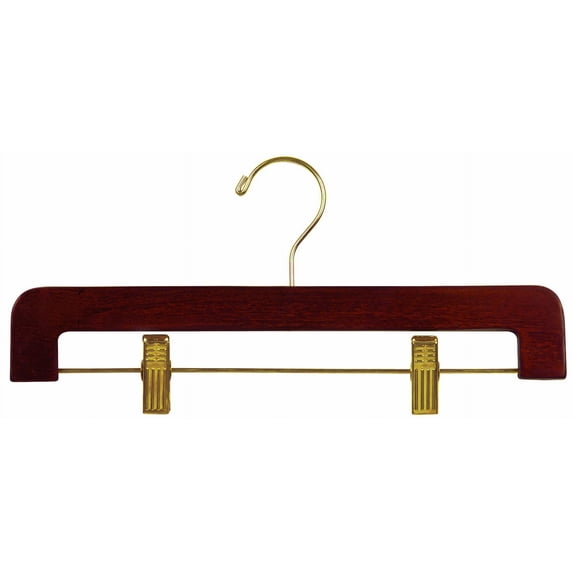 International Hanger Deluxe Wooden Bottom Hanger w/Clips, Walnut Finish with Brass Hardware, Box of 100