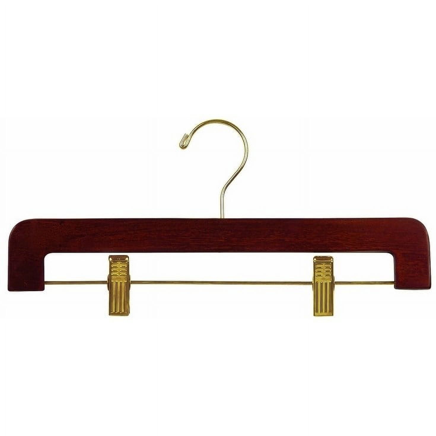 International Hanger Deluxe Wooden Bottom Hanger w/Clips, Walnut Finish with Brass Hardware, Box of 25