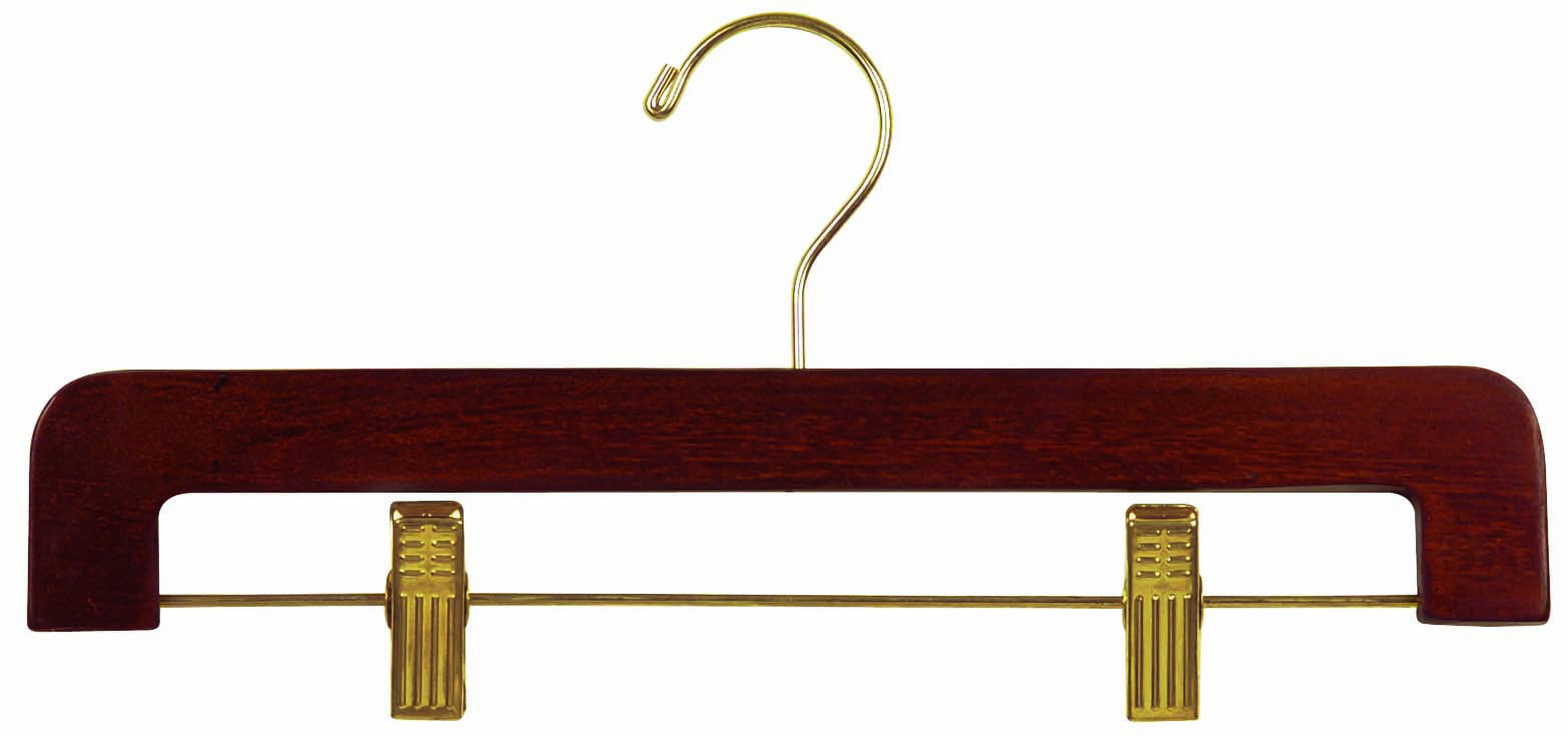 International Hanger Deluxe Wooden Bottom Hanger w/Clips, Walnut Finish with Brass Hardware, Box of 50